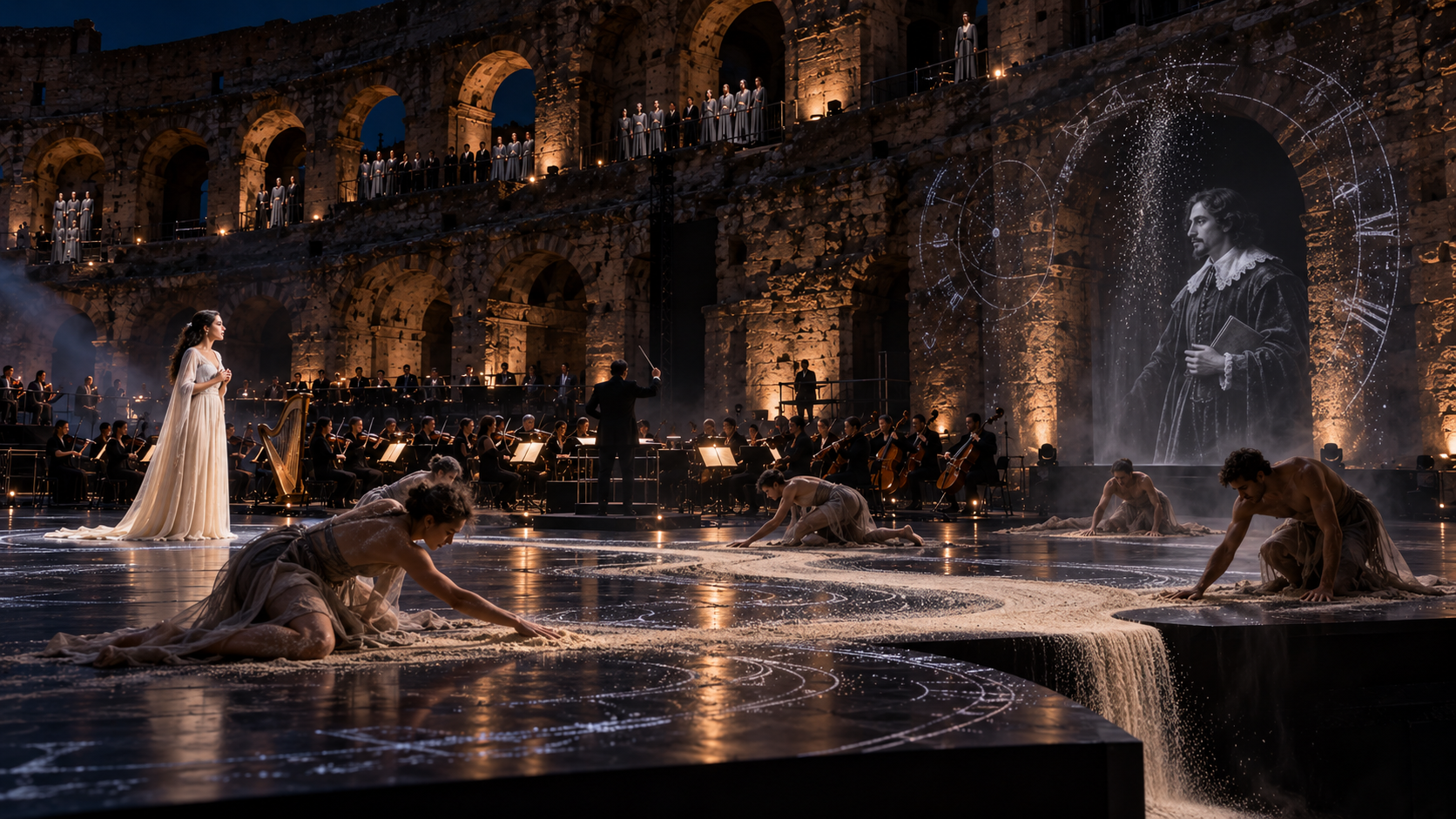Open Air staging concept: soprano sings before a projected image of the poet