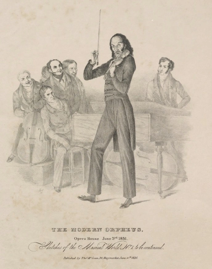The Modern Orpheus, an 1831 lithograph showing Paganini on stage with fellow musicians
