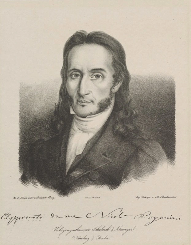 Historical lithographic portrait of Paganini, drawn from life by Krug and printed by M. Buchheister