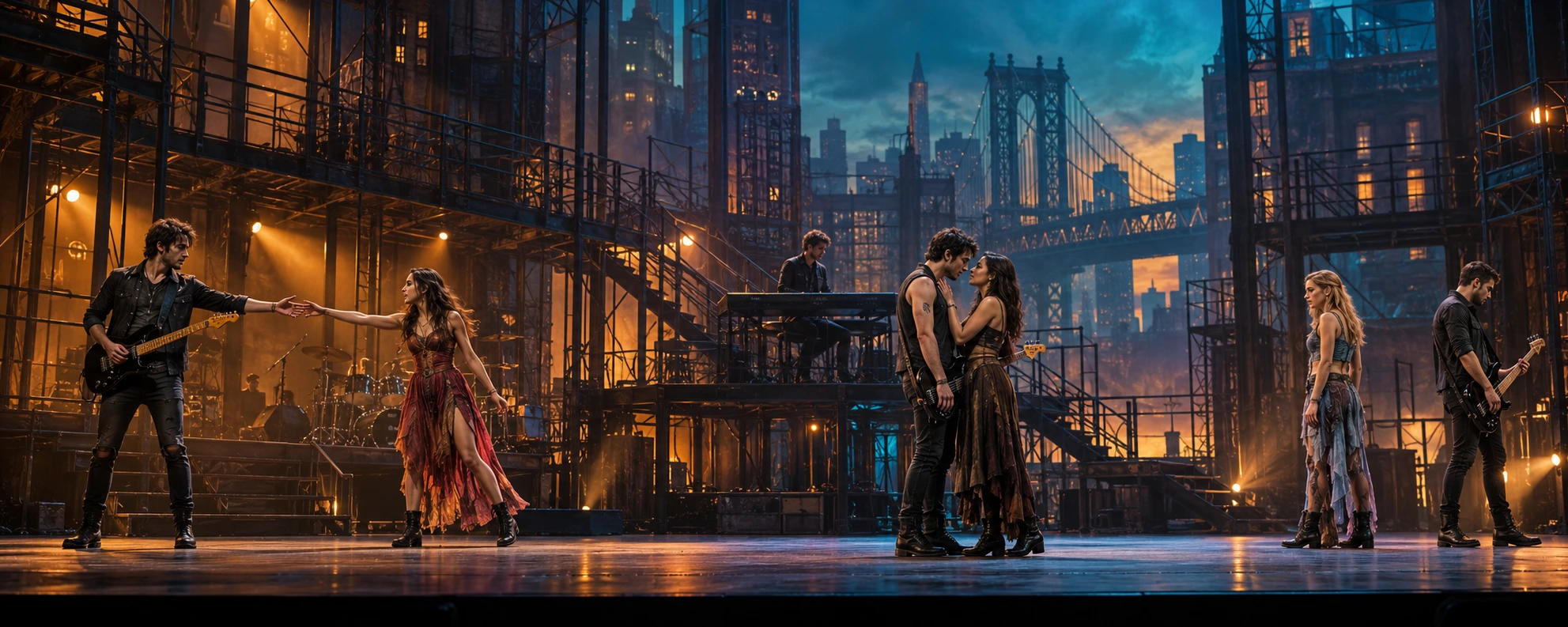 Stage concept for Next Gen Rock: musicians and dancers explore connection and separation in a contemporary theatrical city