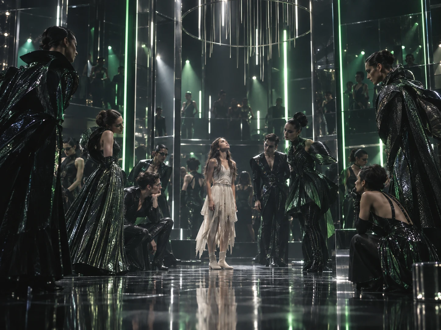 Thumbelina — a young singer in a towering mirrored stage world